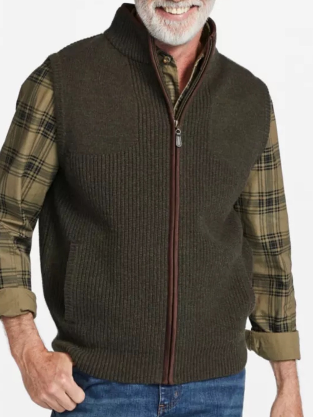 L.L. Bean Men's Waterfowl Sweater Vest in Lambswool Dark Brown